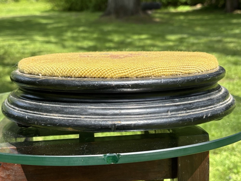 Antique Victorian Needlepoint Round Footstool