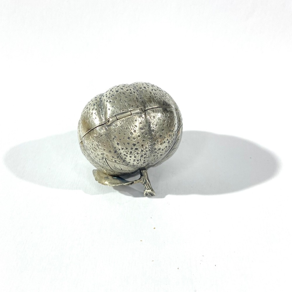 Vintage Italian Pumpkin shape Solid Silver Pill Box , hallmarked pillBox