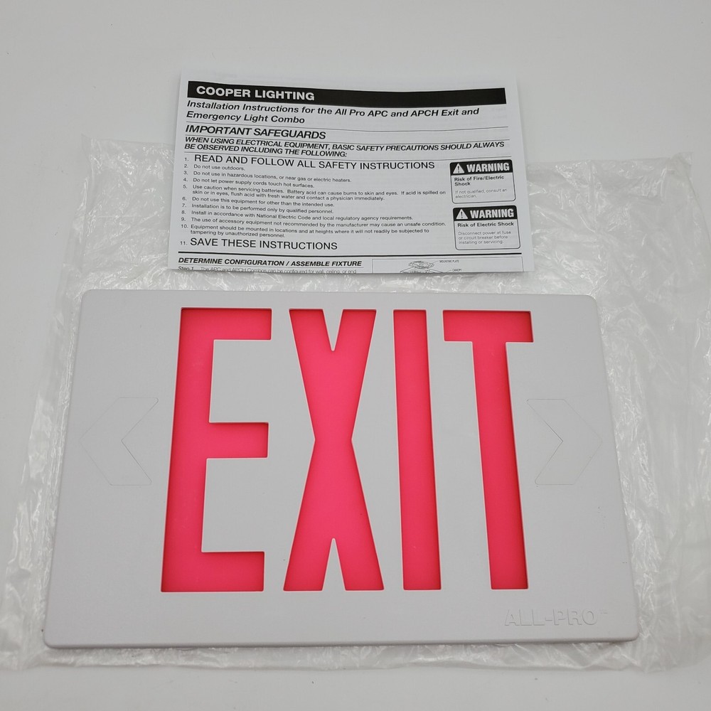 Cooper Lighting All-Pro APC APCH Exit Sign Thermoplastic Faceplate Replacement