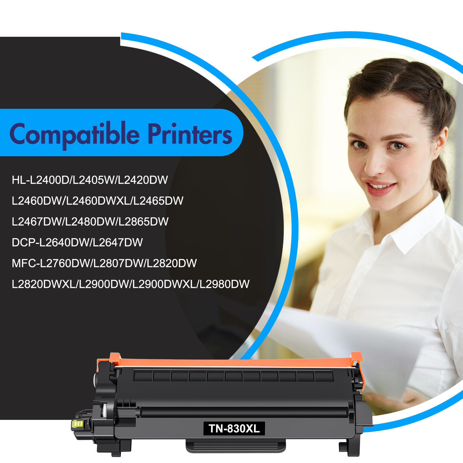 2PK TN830XL Toner Compatible for Brother TN830 XL DCP-L2647DW HL-L2405W L2460DW