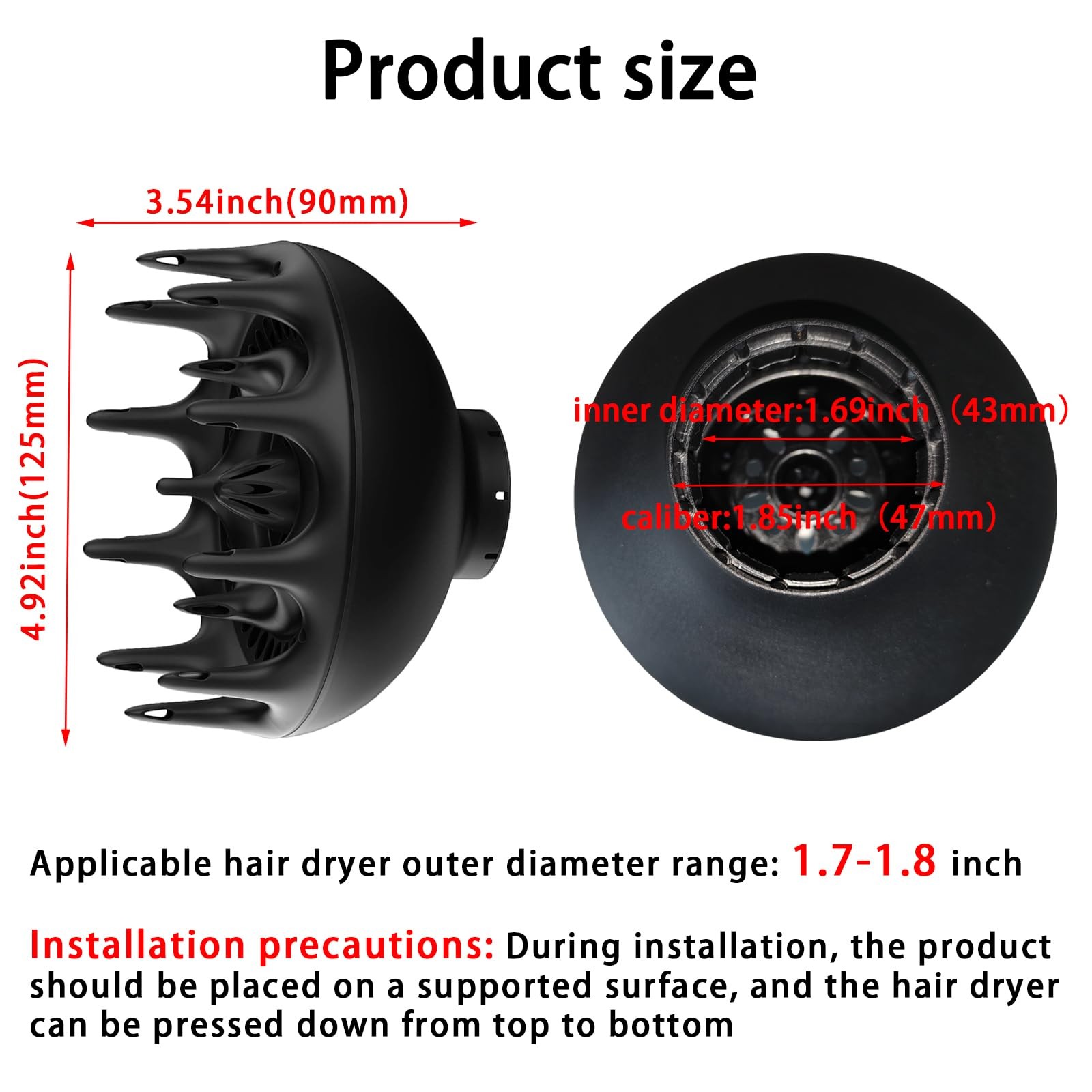 Black Orchid Hair Diffuser, Hair Dryer for BlowDryers with 1.7-1.8 inch Diame
