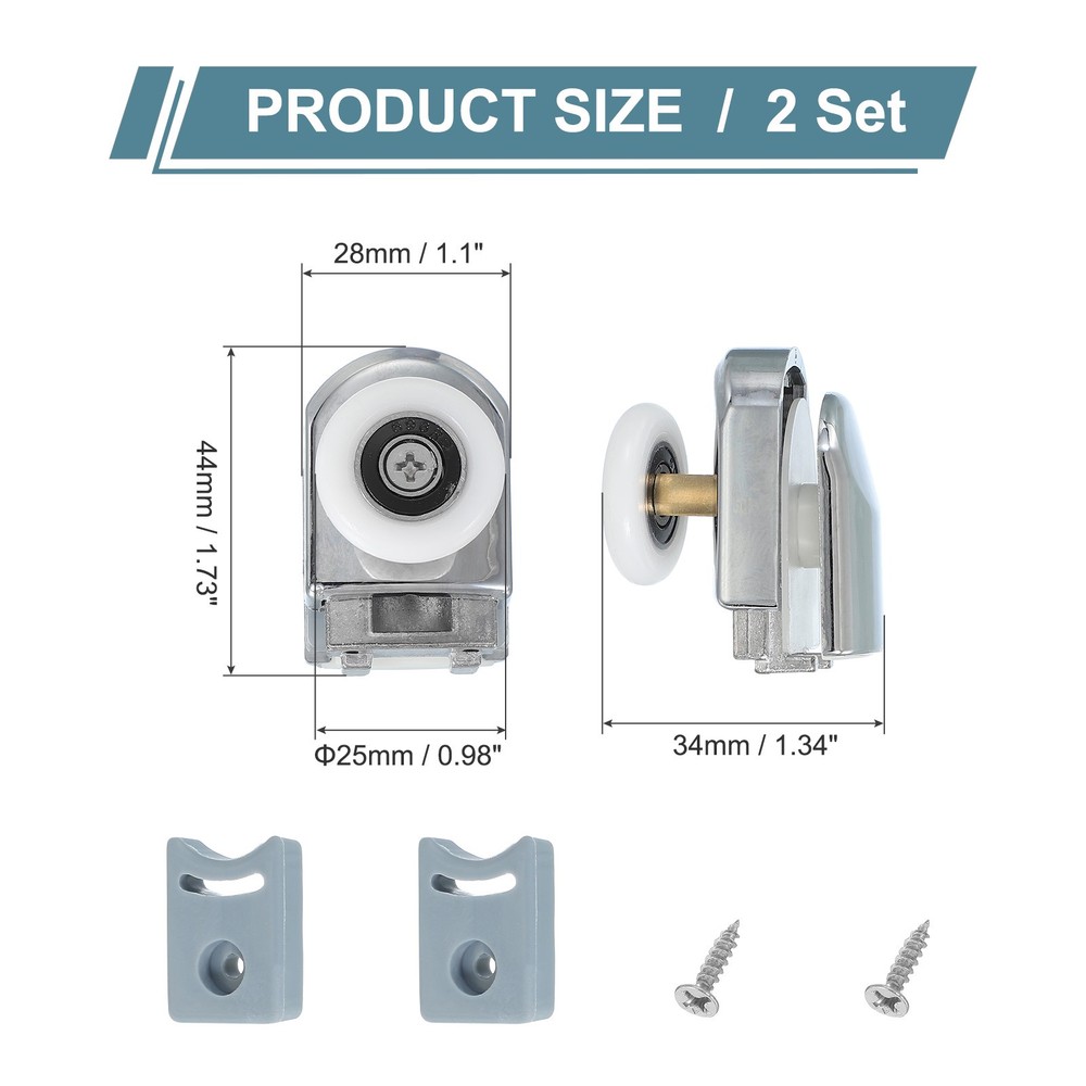 2Pcs 25mm Single Shower Door Rollers Copper Bottom Wheels Pulleys Guide Silver