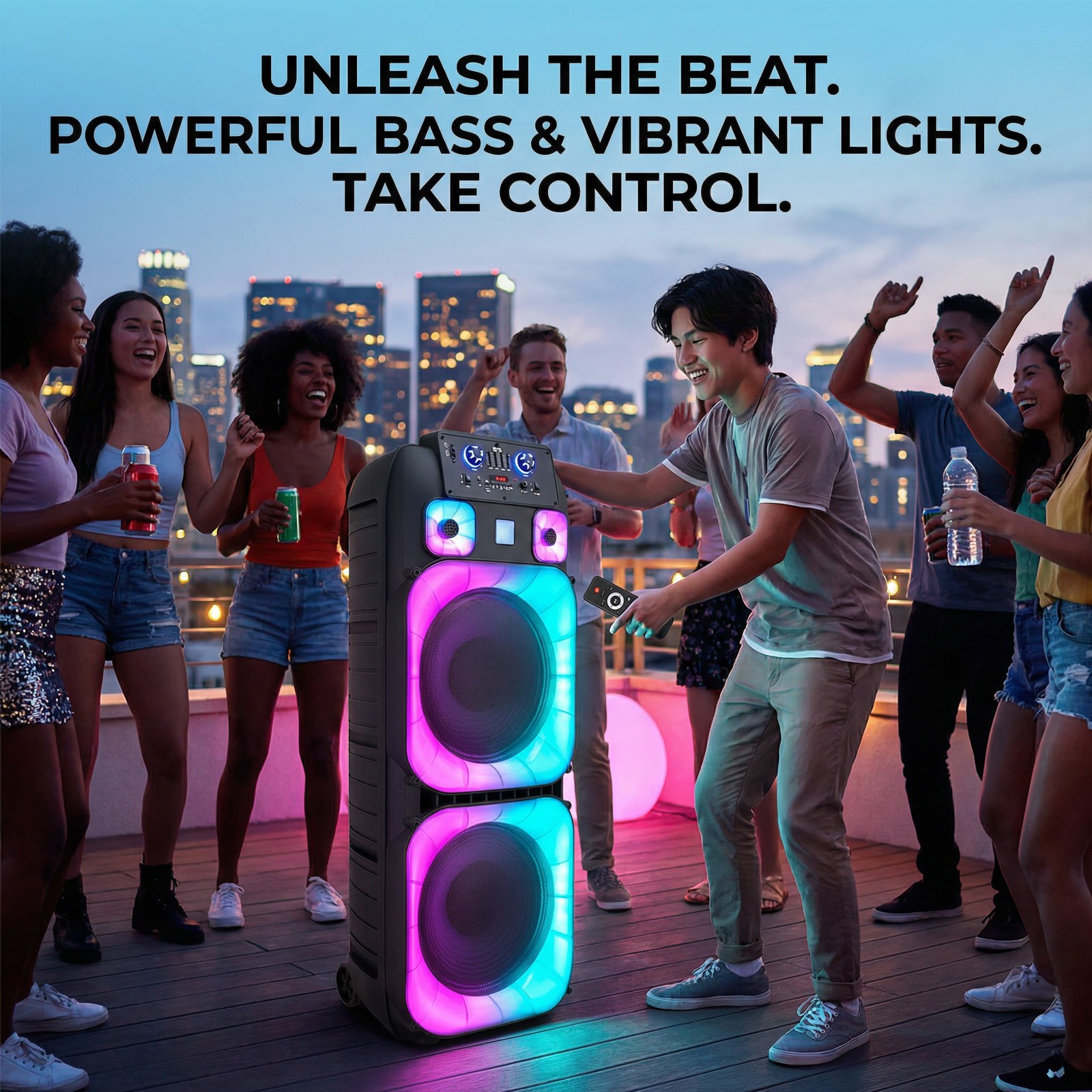 15,000W Dual 15" Bluetooth Speaker Subwoofer Heavy Bass Sound System Party & Mic