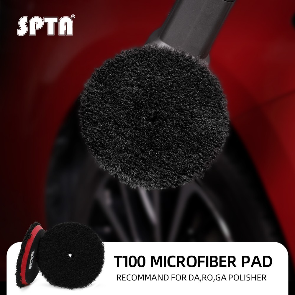 SPTA 1Pc 3/5/6 inch Black Microfiber Hook Loop Polishing Pad for Car Buffer Wax