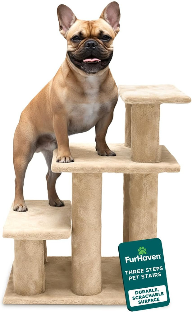 Steady Paws Multi-Step Pet Stairs for High Beds & Sofas - Cream, 4-Step