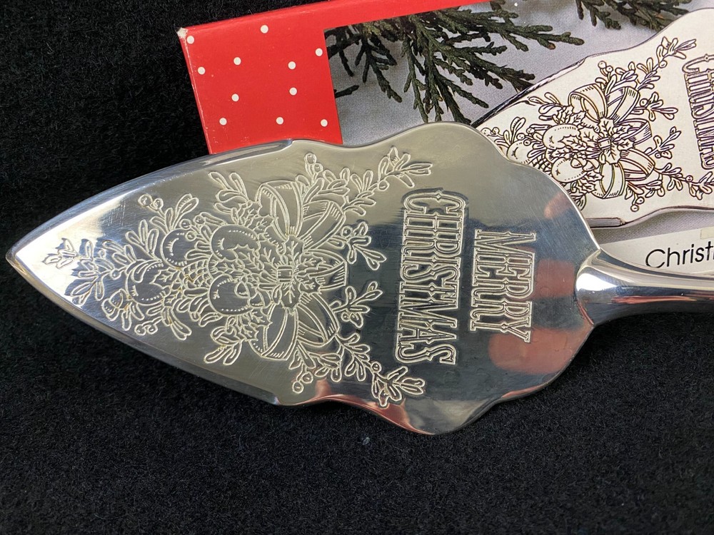 Vintage Silver Plated Cake Pie Server Spatula Engraved Merry Christmas Trowel