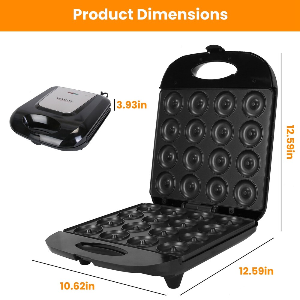 Mini Donut Maker Machine for Snack Desserts Makes 16 Doughnuts Non-stick Surface
