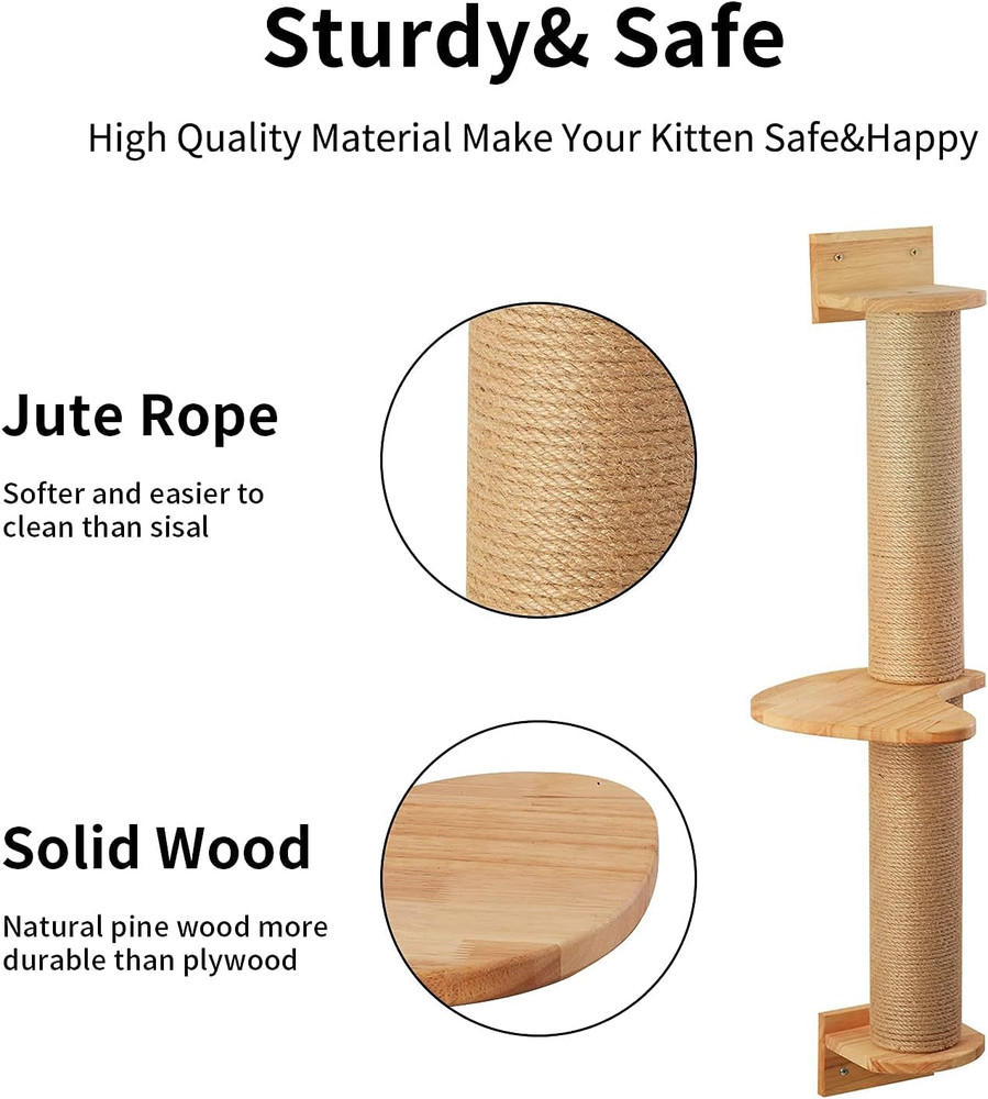 Cat Activity Tree with Scratching Posts, Wall Mounted Jute Scratcher Pine Hammoc