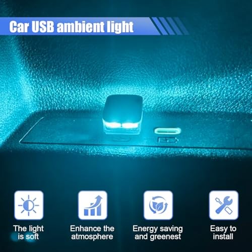 2PCS USB LED Car Interior Atmosphere Light, Universal Mini Plug-in USB IceBlue