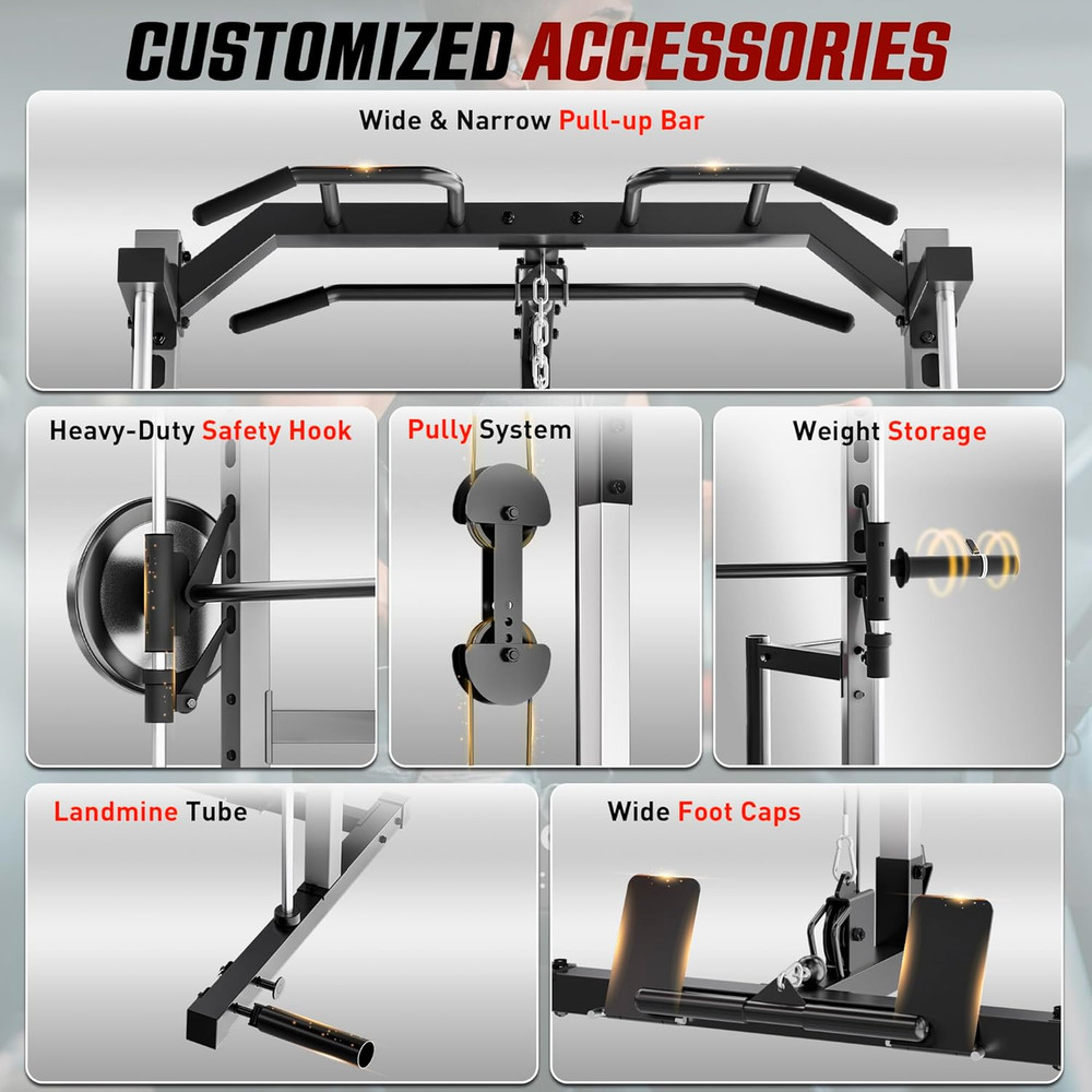 All-In-One Adjustable Smith Machine with Lat-Pull down System Multi-Function Pow