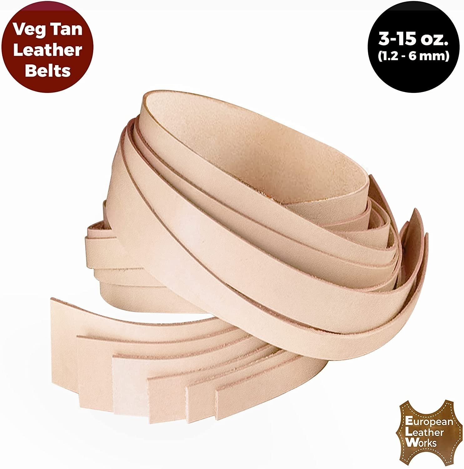 ELW Leather Blank Belt - 8-9 to 13-15 oz Thickness Cowhide Vegetable Tanned