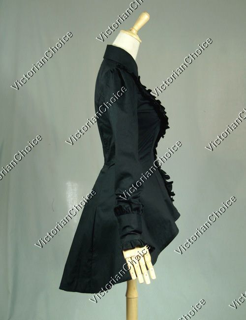 Victorian Gothic Women Romantic Vintage Ruffle Black Blouse Shirt Steampunk B007