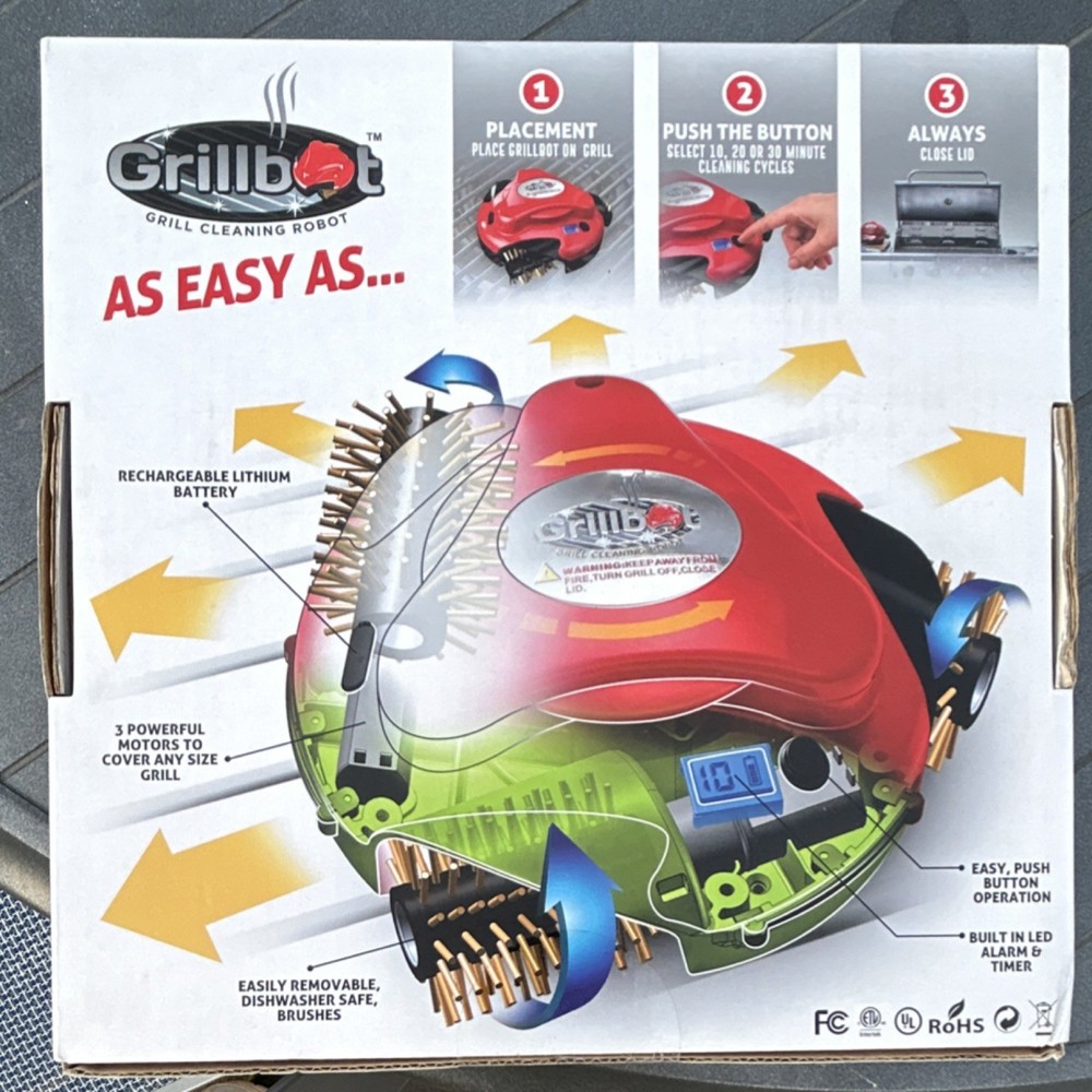 Grillbot Automatic Grill Cleaning Robot Red Rechargeable Battery Wire Brushes