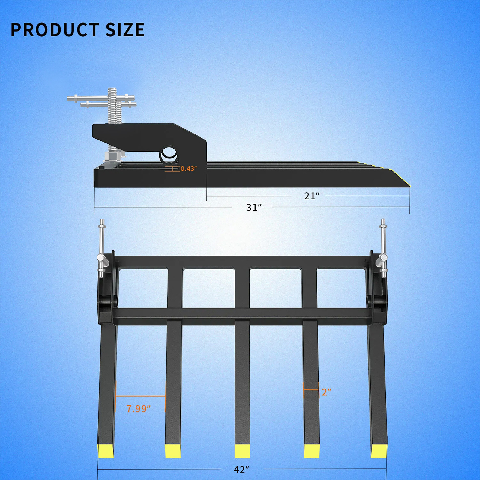 42" Durable Clamp-On Debris Fork for Tractor and Skid Steer Heavy Duty 2500 LBS