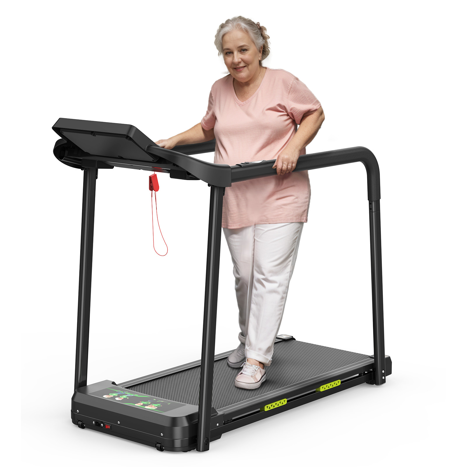 Foldable Walking Pad Treadmill for Senior with Extended Handrails & Deck 300 LBS