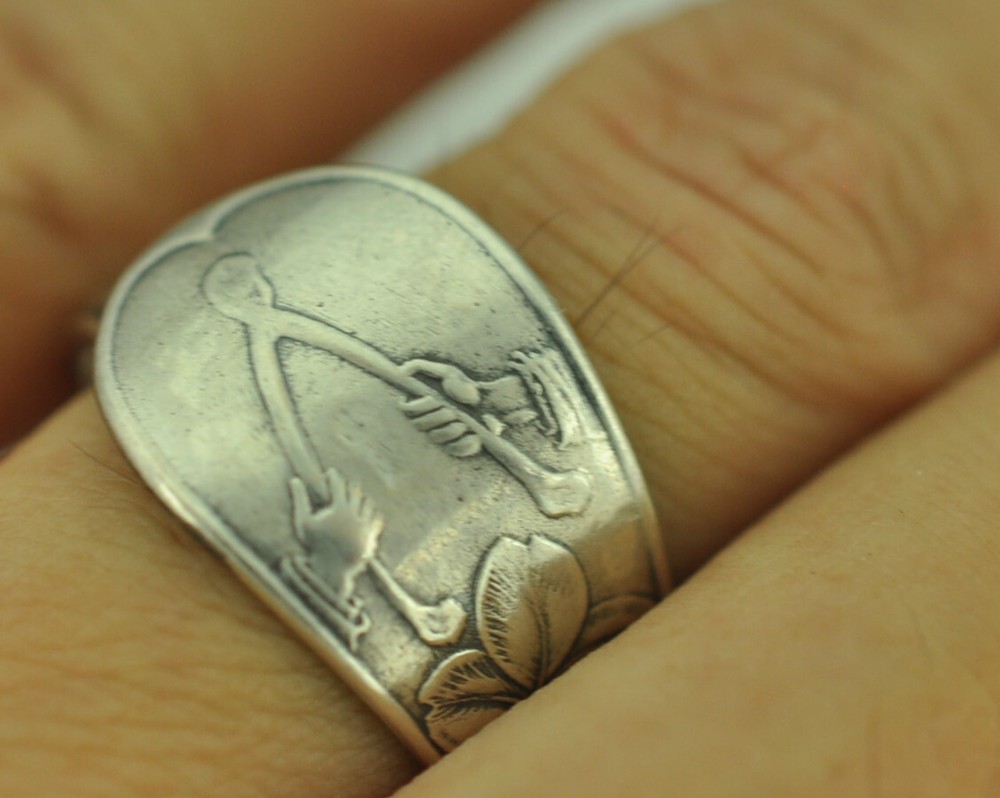 Solid 925 Sterling Silver Four-Leaf Clover Good Luck Adjustable Spoon Ring