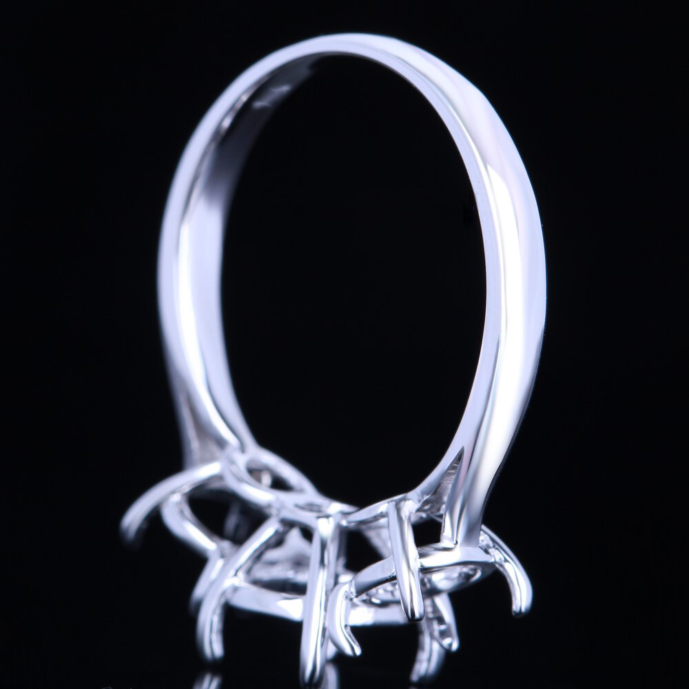 Solid 10K White Gold Three-Stone 8mm&6mm Round Empty Ring Setting