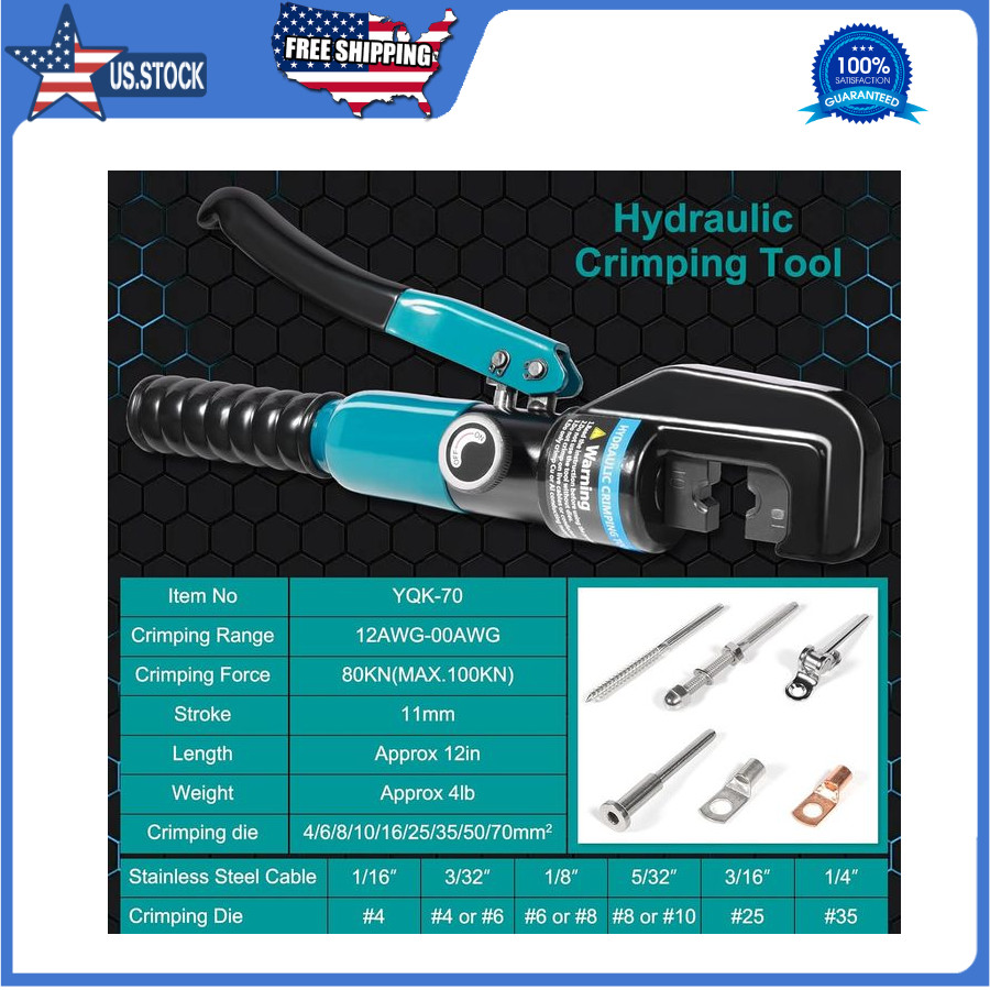 Hydraulic Crimping Tool for 12-2/0AWG Wire, Battery Cable, Cable Railing, Cable