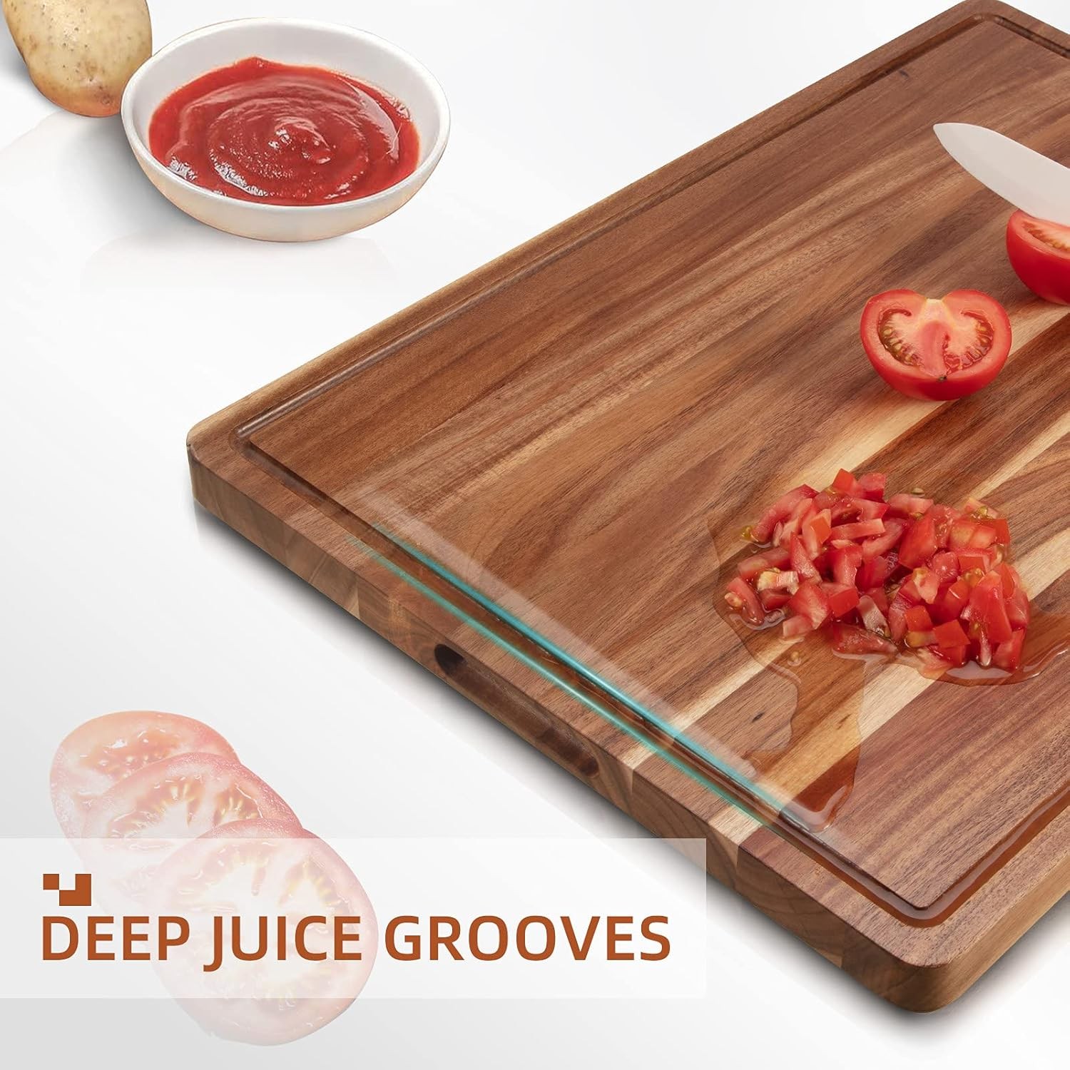 Extra Large Cutting Board Acacia Wood Cutting Board w/ Grip Handles Juice Groove