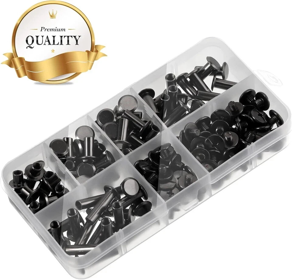 80 Sets Chicago Screw Leather Rivets Assorted Kit Chicago Binding Screws 5 Sizes