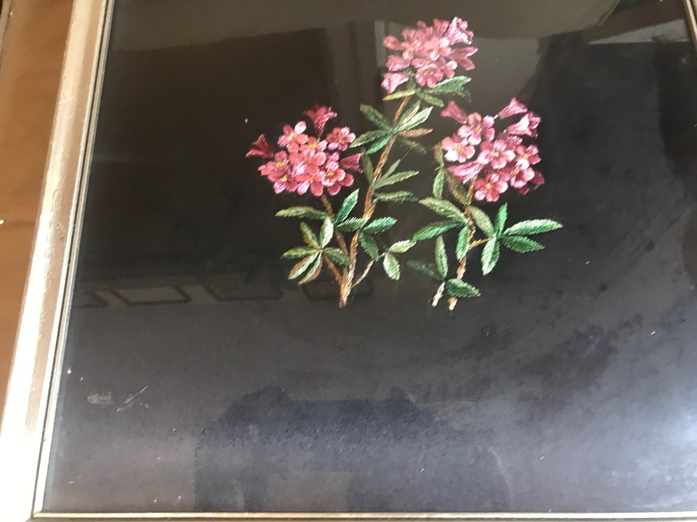 Antique Needlepoint "Floral Scene" - Framed