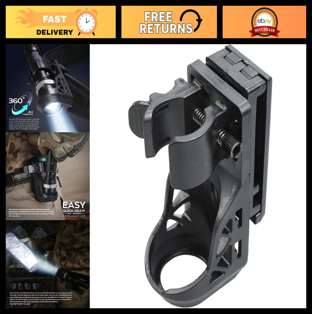 Adjustable Flashlight Holster for Belt - Rotatable Torch Holder with Side Lock S