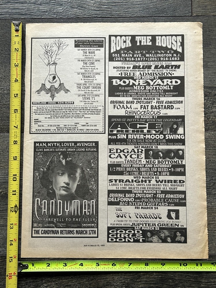 KISS Concert Ad Advert ACE FREHLEY March 17 1995 Rock The House Vintage Kiss B
