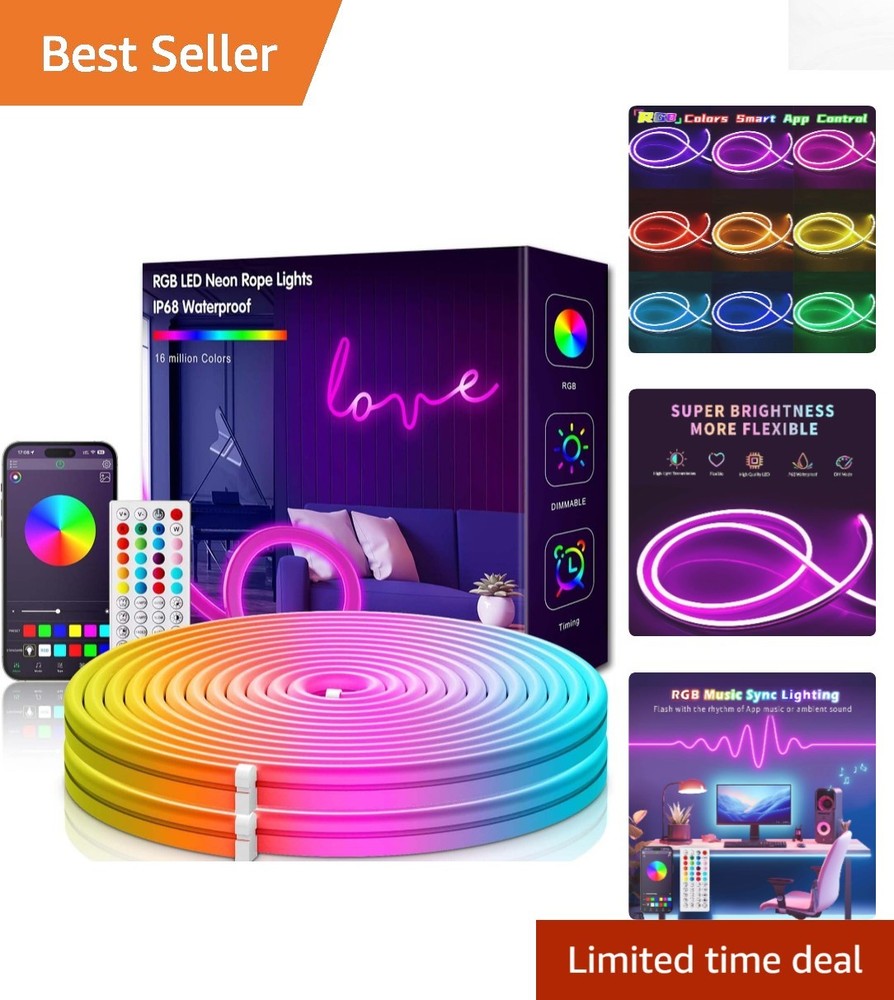 Waterproof 32.8ft LED Neon Rope Lights - Energy-Efficient Decor Solution