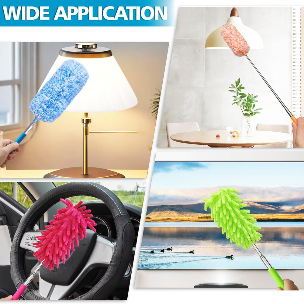 4 Pack 13" to 30" Extendable Feather Duster Kit, Washable Duster Head, Microfibe