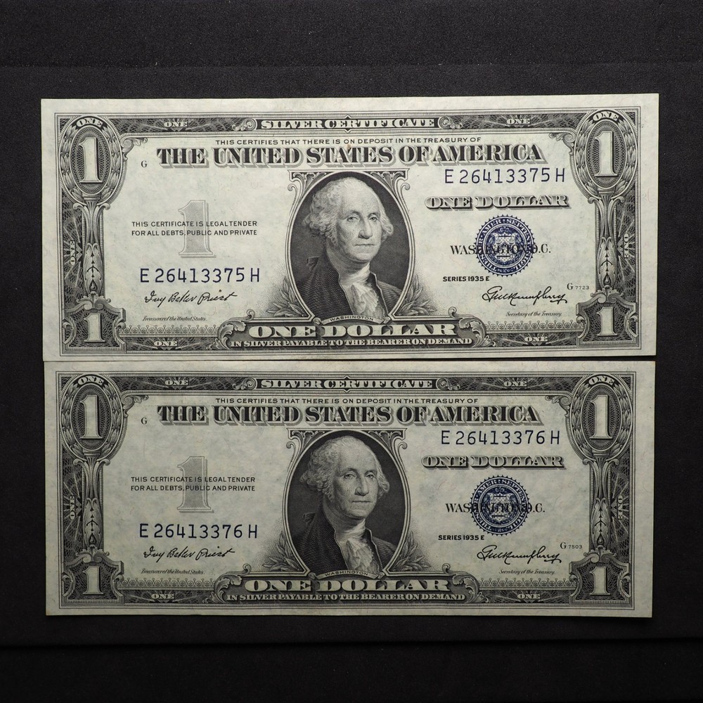 CONSECUTIVE 1935-E $1 DOLLAR SILVER CERTIFICATES *AU/UNC* FREE SHIP! S3924