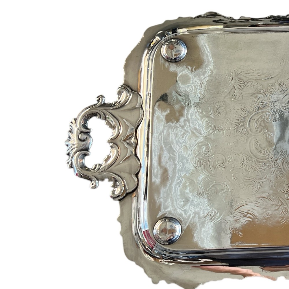 Large Silver Plate Waiters Serving Tray Rectangular Grape Motif 17x28.5