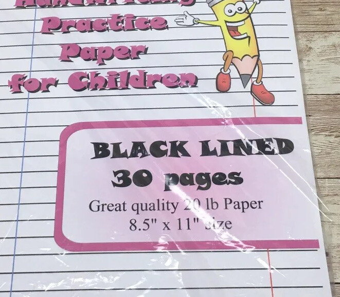Black Lined- Handwriting Practice Paper For Children - 30 Sheets