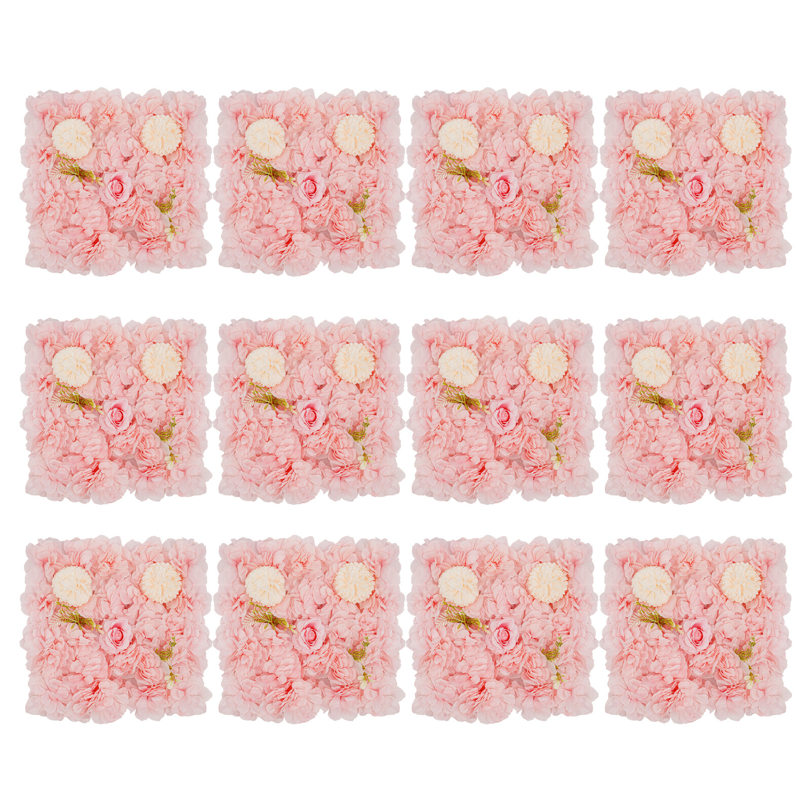 3D Flower Wall Panel-12pcs Artificial Flower Wall Background Silk Rose Wedding