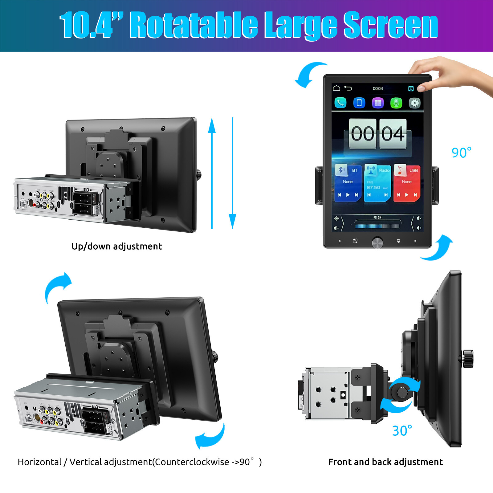 10.4" Single Din Touch Screen Stereo Bluetooth Radio Apple/Android Carplay+CAM