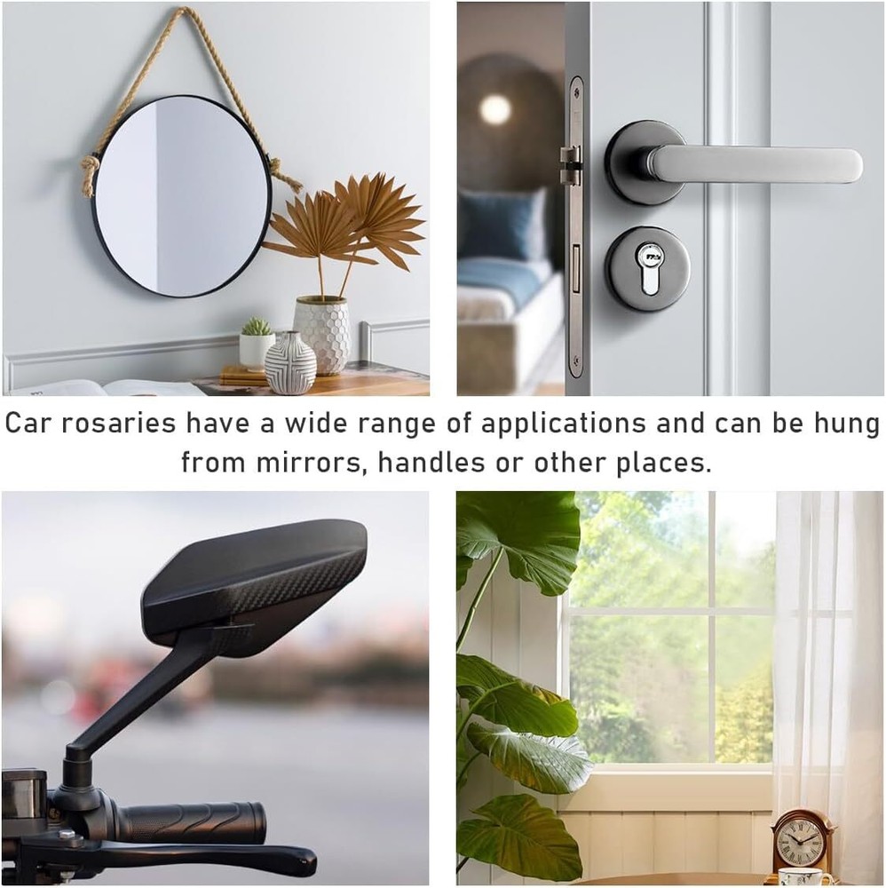 Car Rosary for Rearview Mirror, Personalized Rear View Cross Blessing Beads Deco