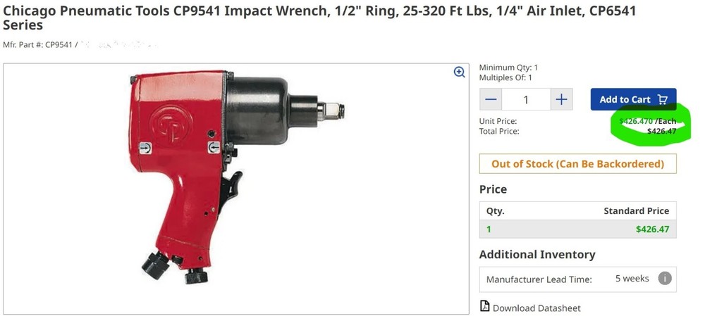 ½” Pneumatic Impact Wrench Chicago Pneumatic CP9541 TESTED WORKING PULL [B6BB]