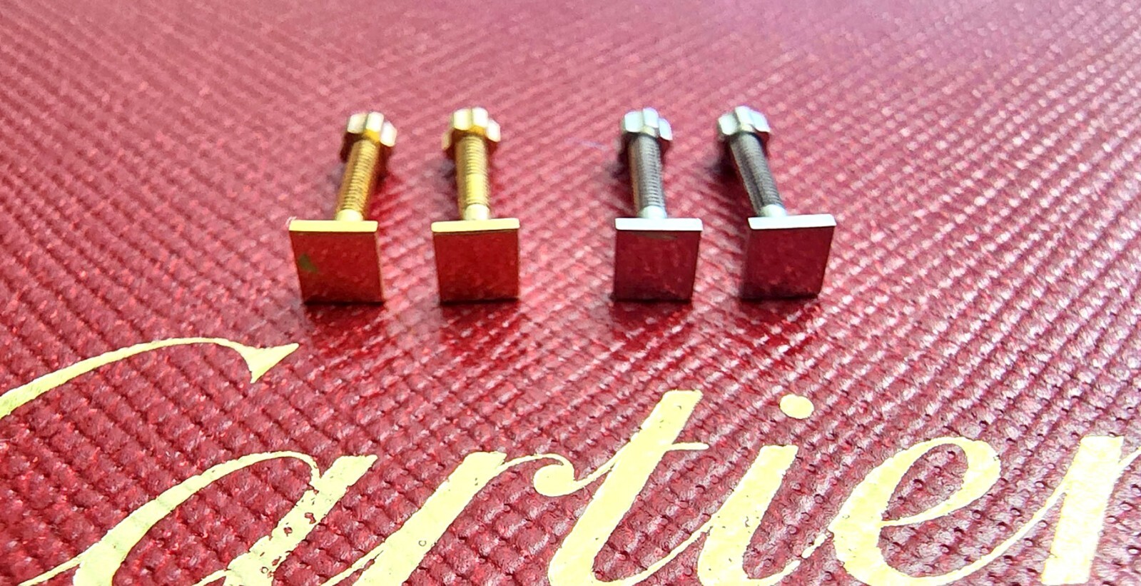 NEW! Cartier Square Screws & Caps - Big Size - Gold/Silver - 1 Pair/2 pices
