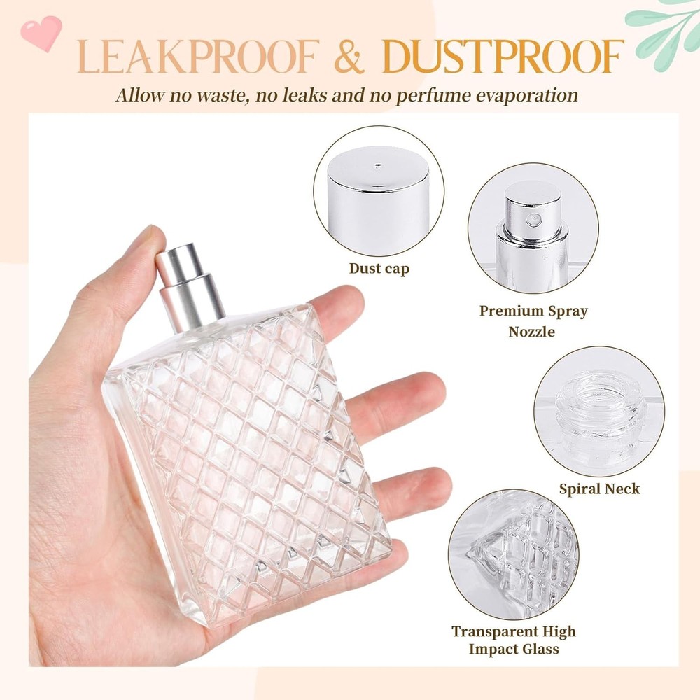 2 Pack 100ml Empty Perfume Bottles Refillable, Glass Perfume Atomizer with Funne