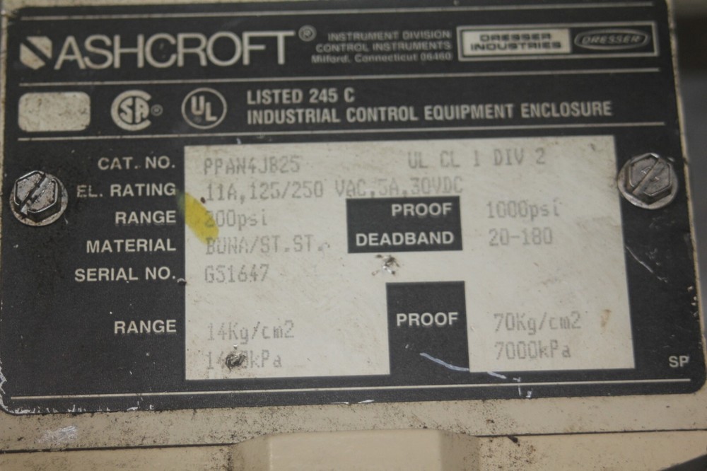 Ashcroft Pressure Switch PPAN4JB25
