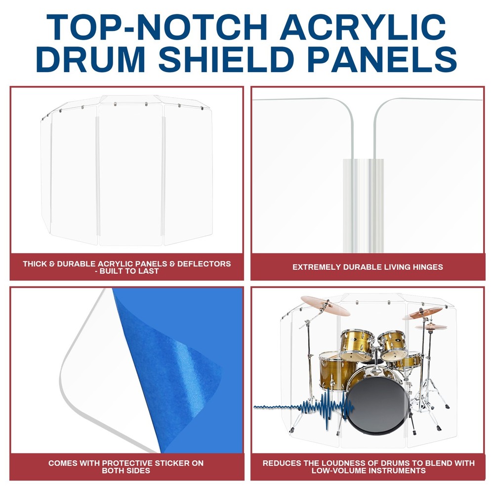 Acrylic Drum Shield Drum Screen DS2D L with Full length Hinges Total Height 5ft