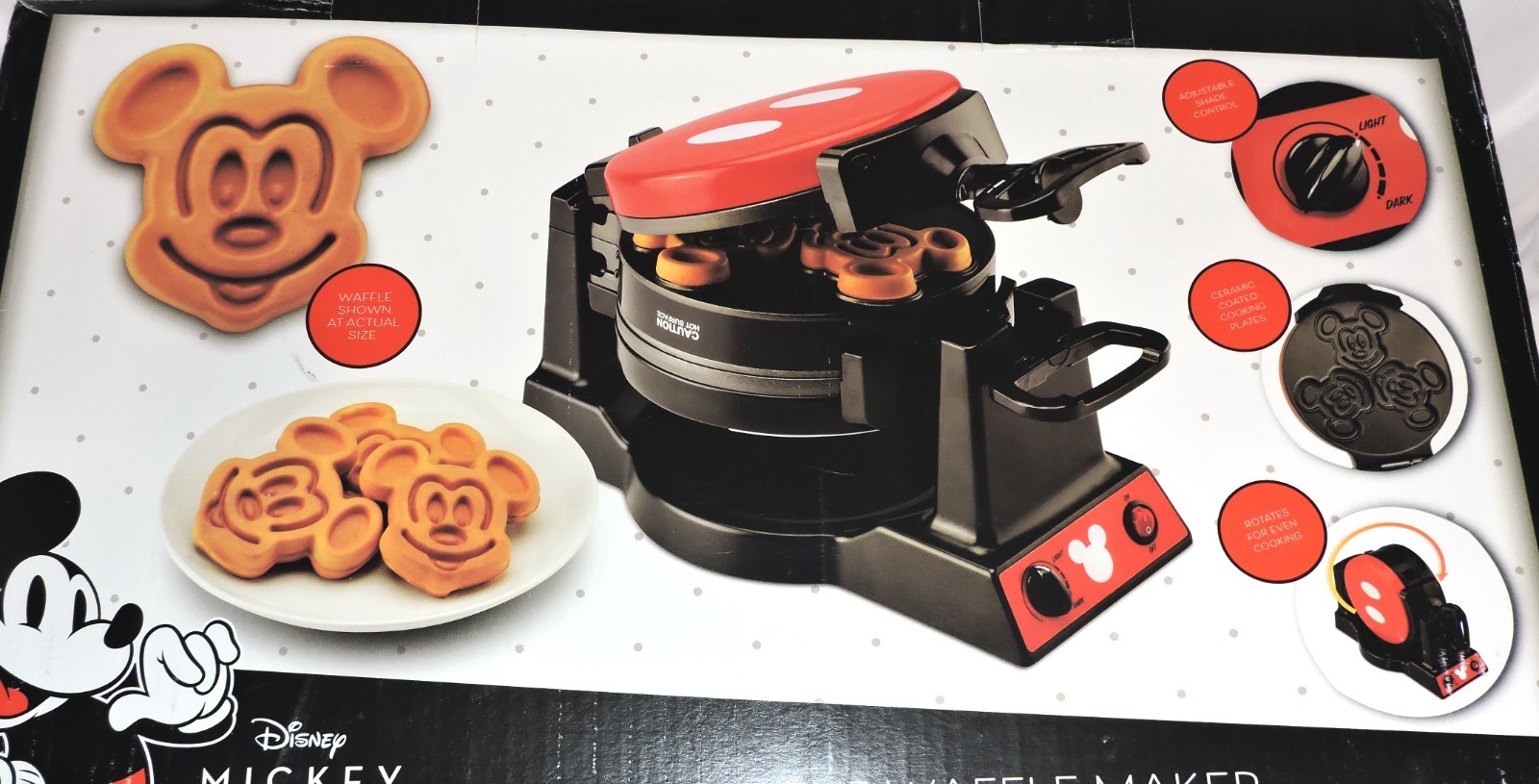 Disney Mickey Mouse 90th Anniversary Double Flip Waffle Maker - NEW 6 at Once