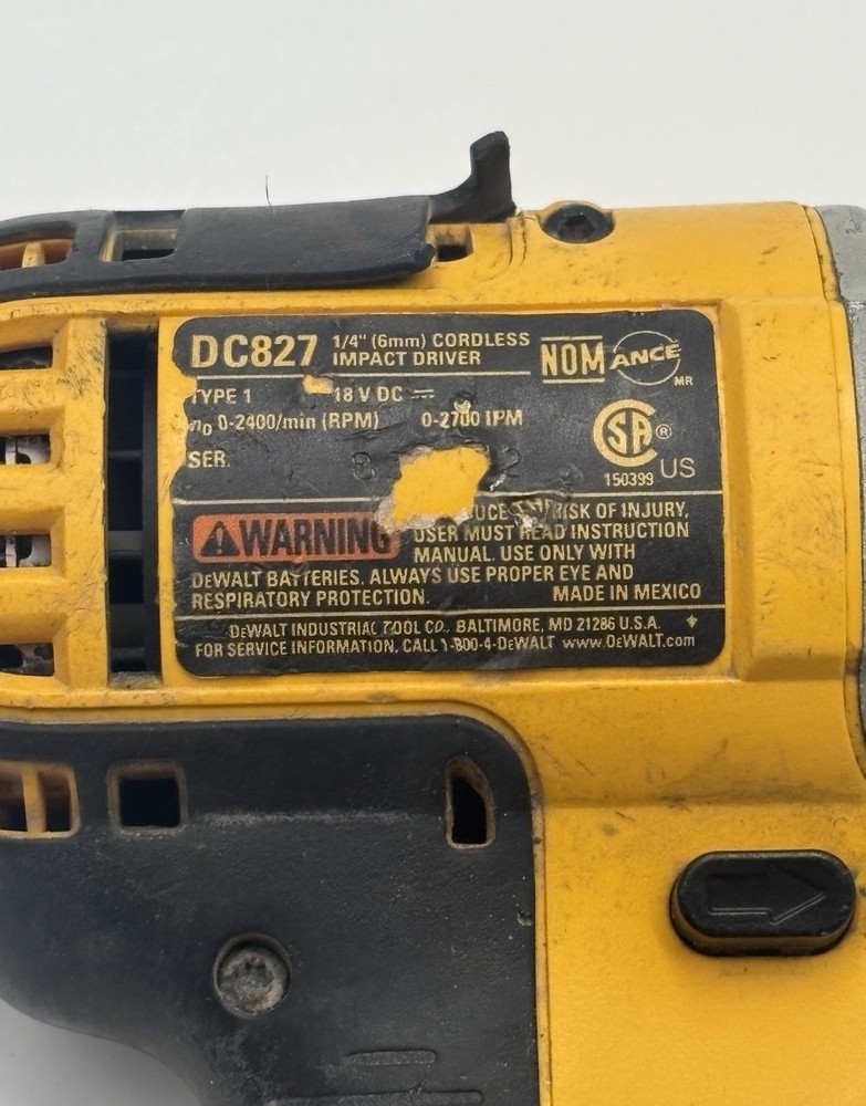 DeWalt DC827 Impact Driver 1/4" Tool Only Tested