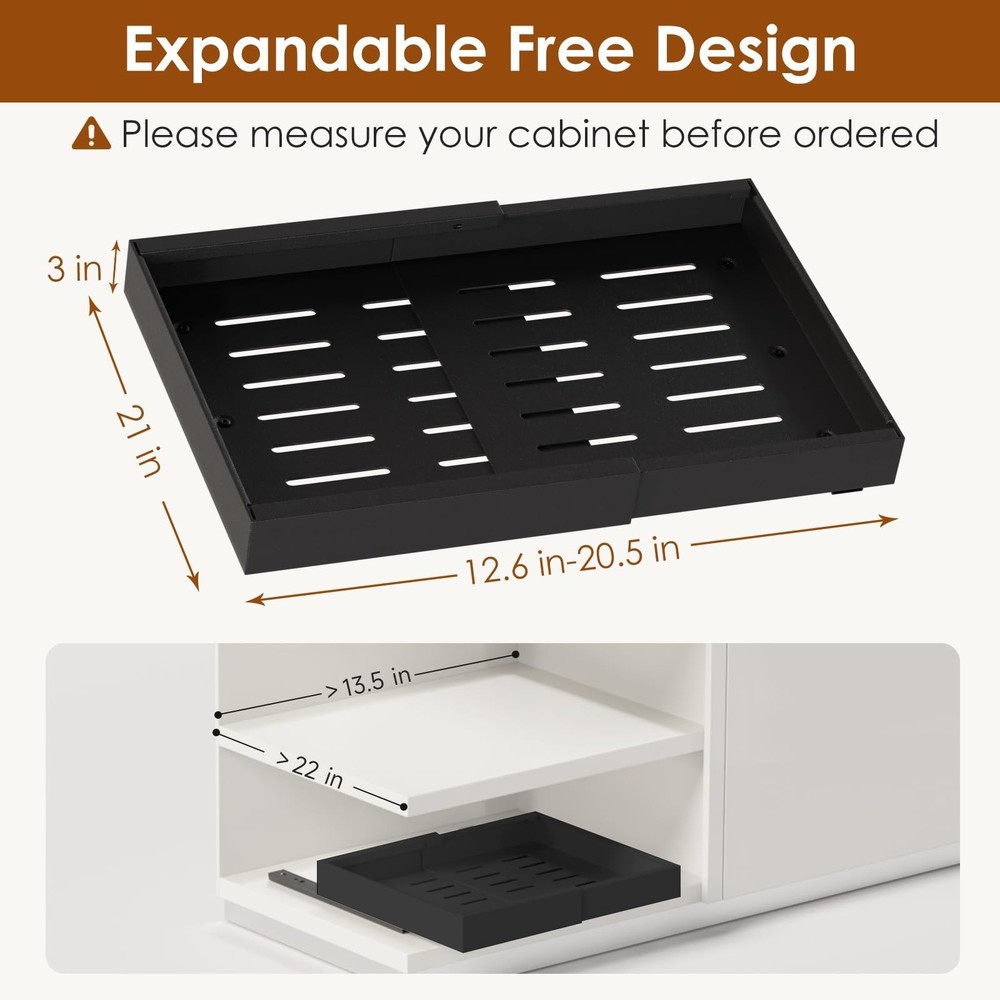 1 Pack Expandable Pull Out Cabinet Organizer 21" Deep, Adjustable Width 12.6"...