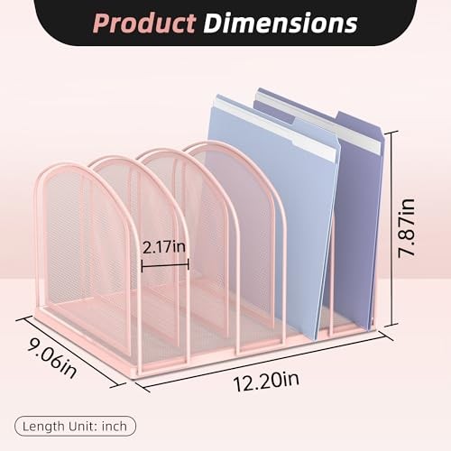 File Organizer - 5-Section Mesh Desktop File Sorter, Upright File Folder