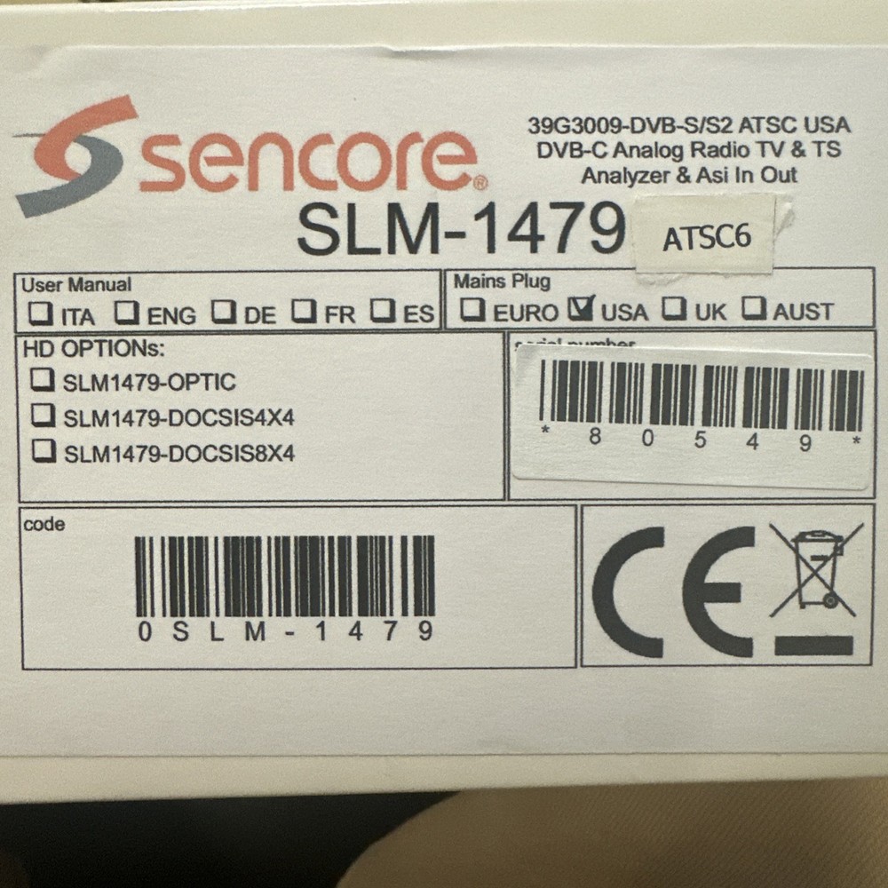 Sencore SLM-1479-ATSC6 Portable Cable/Digital Analyzer