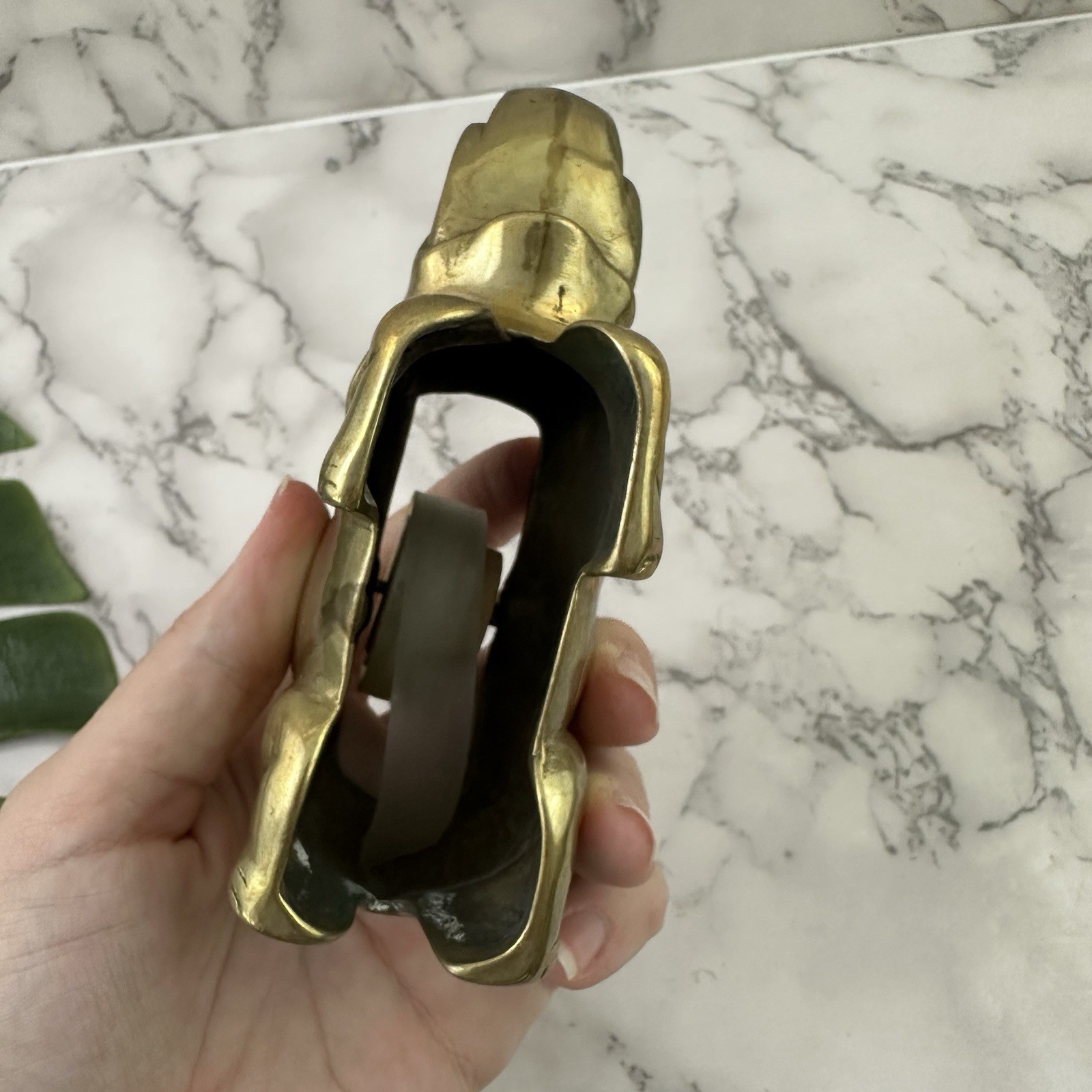 Vintage 80s Brass Elephant Stapler Tape Dispenser Set Desk Decor Metal Novelty