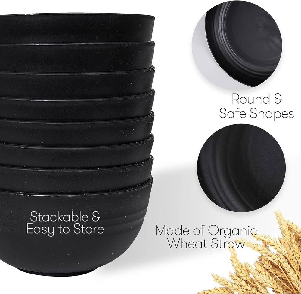 Wheat Straw Dinnerware Sets | Unbreakable Service for 8 (32 pcs), Black