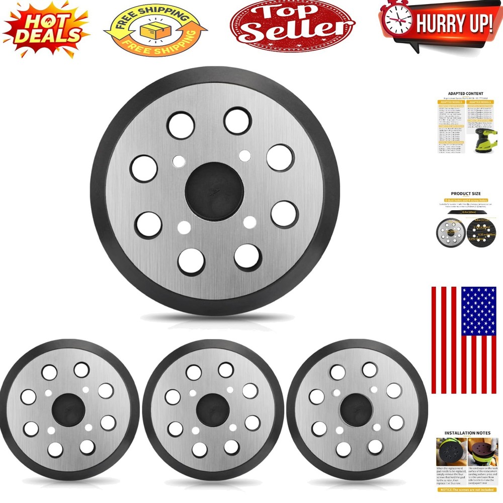 4-Pack 5" Hook & Loop Sander Pads for Ryobi & More