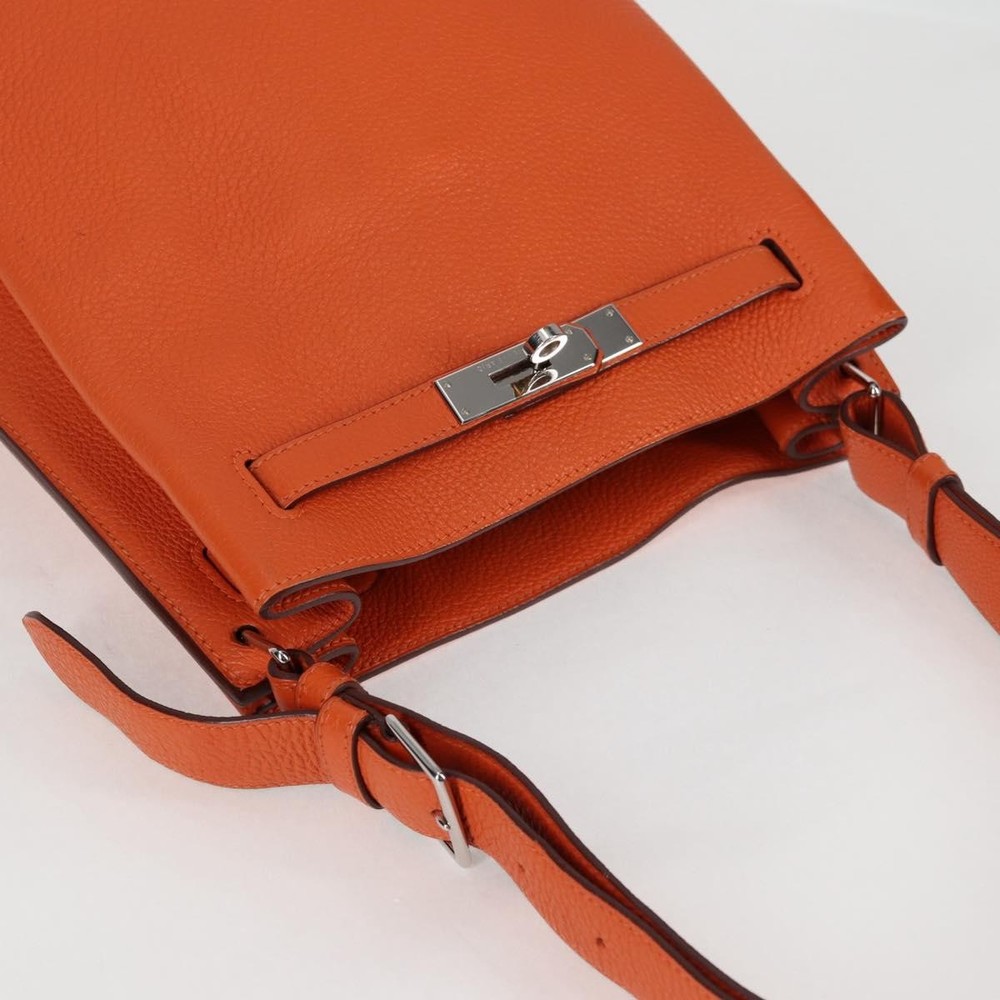 HERMES Togo Sokelly Note Cover Leather Orange Silver Auth nb488SAM