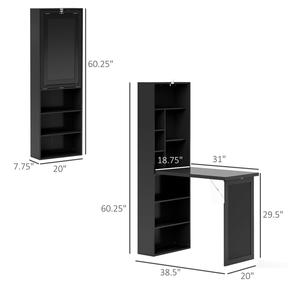 Convertible Desk with Chalkboard & Shelf Multi-Use Computer Workstation, Black